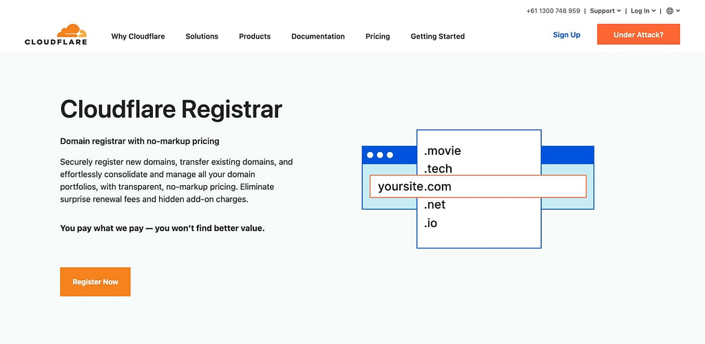 Cloudflare domain registar homepage
