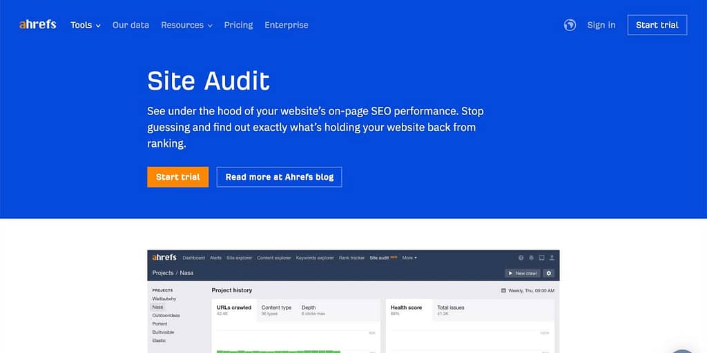 aHref's site audit tool webpage