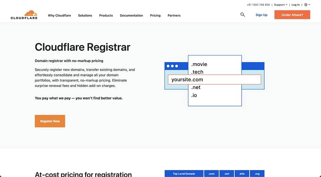 Cloudflare registrar homepage