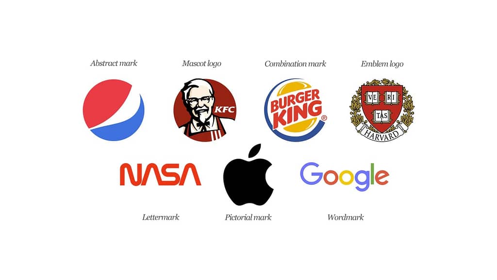 seven different logo compositions