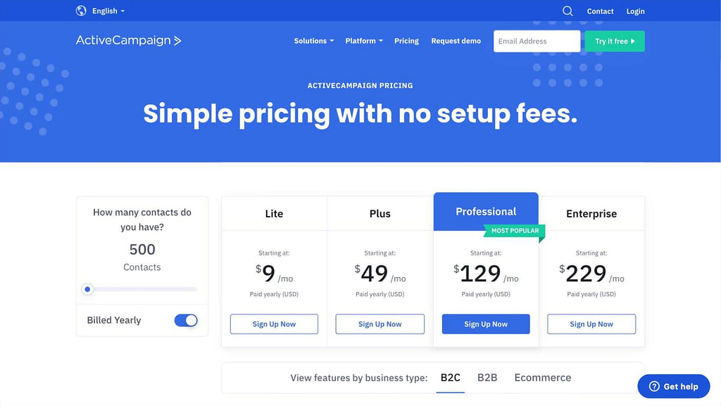 ActiveCampaign's Pricing Page