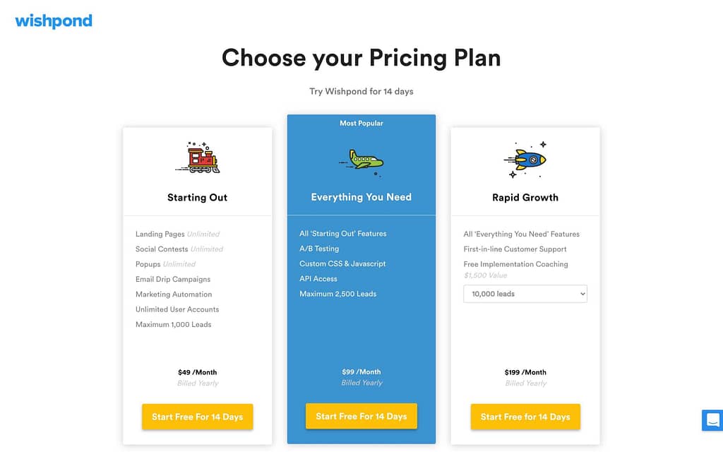 Wishpond's Pricing Plans