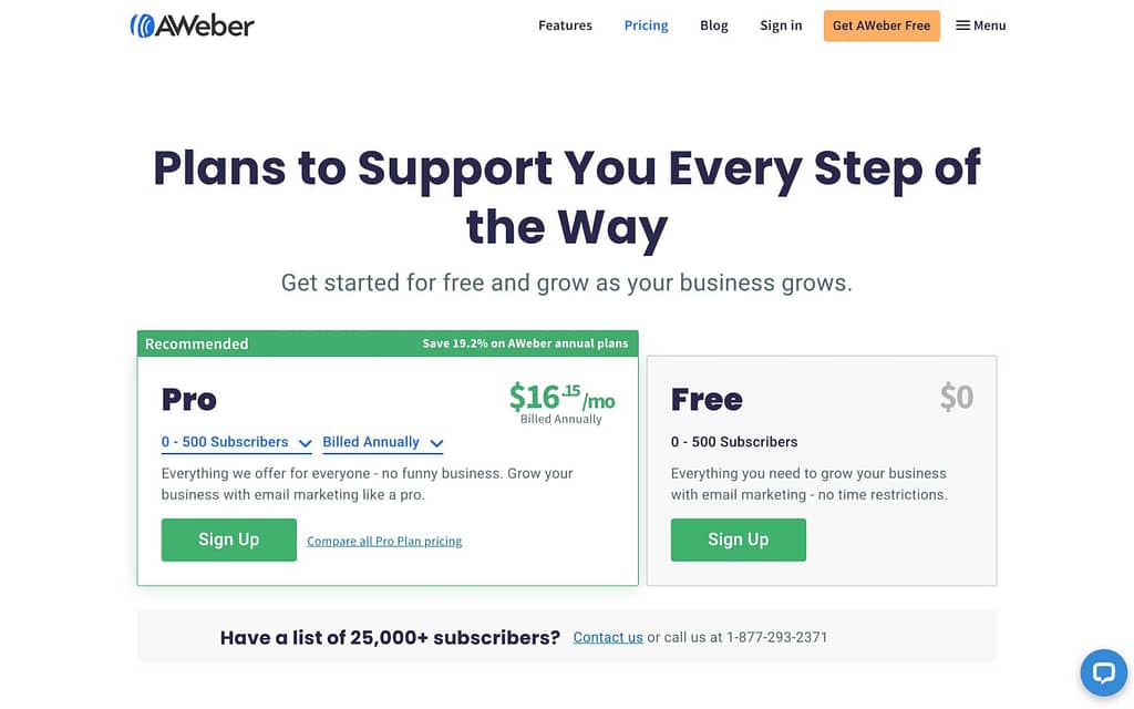 AWeber's Pricing Plans