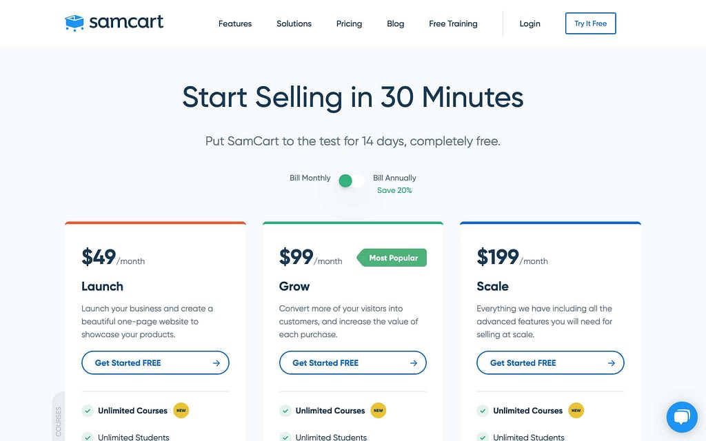 Samcart's Pricing Plans