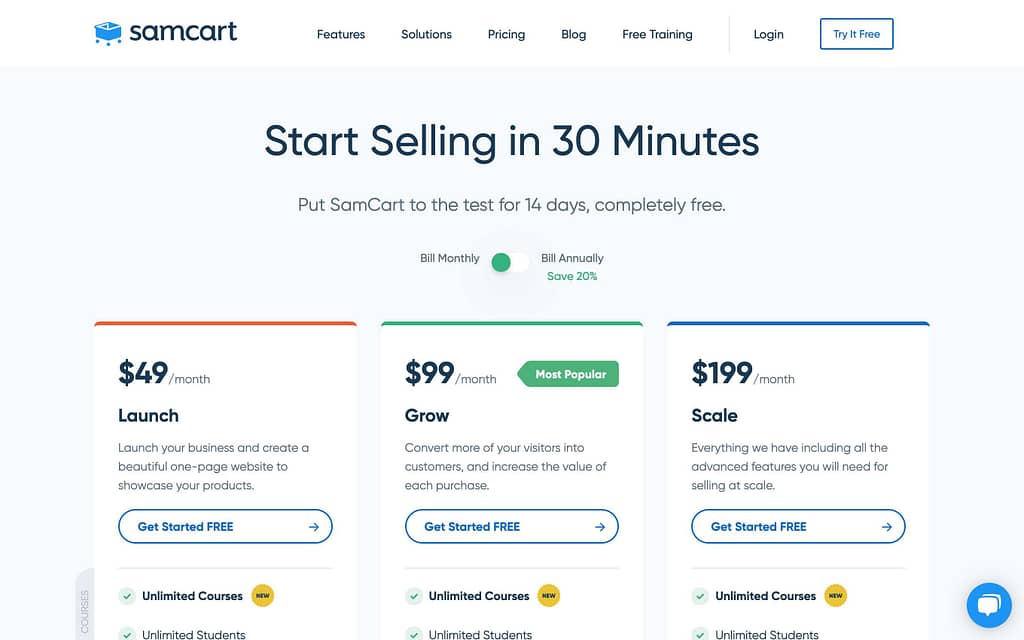 Samcart's Pricing Plans