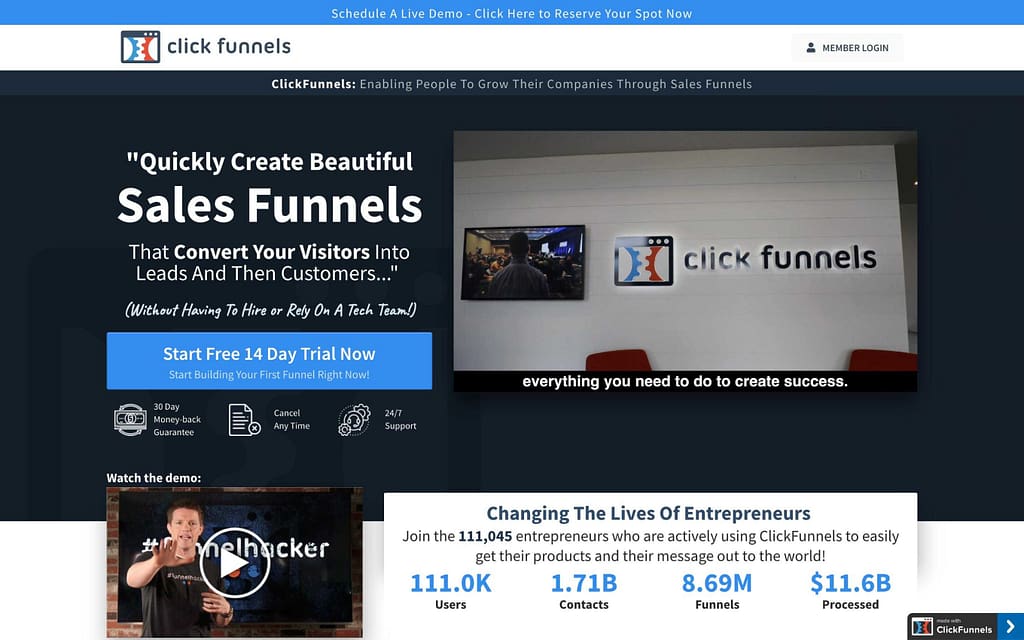 ClickFunnel's Homepage